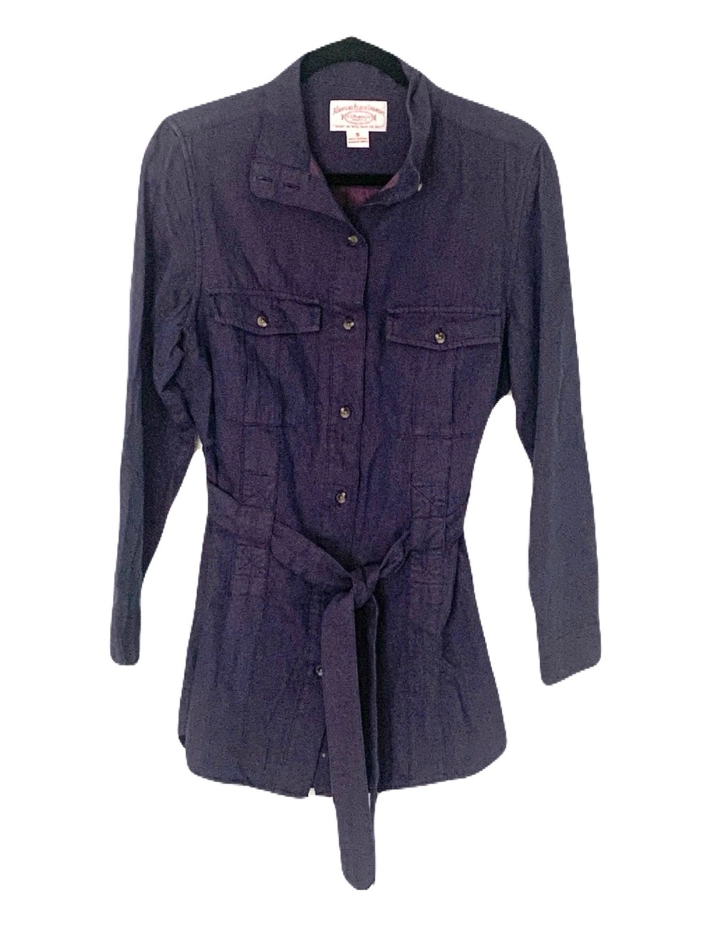 CC Filson Women’s Small Blue/Purple Button Front Tie Waist Cotton Casual Shacket